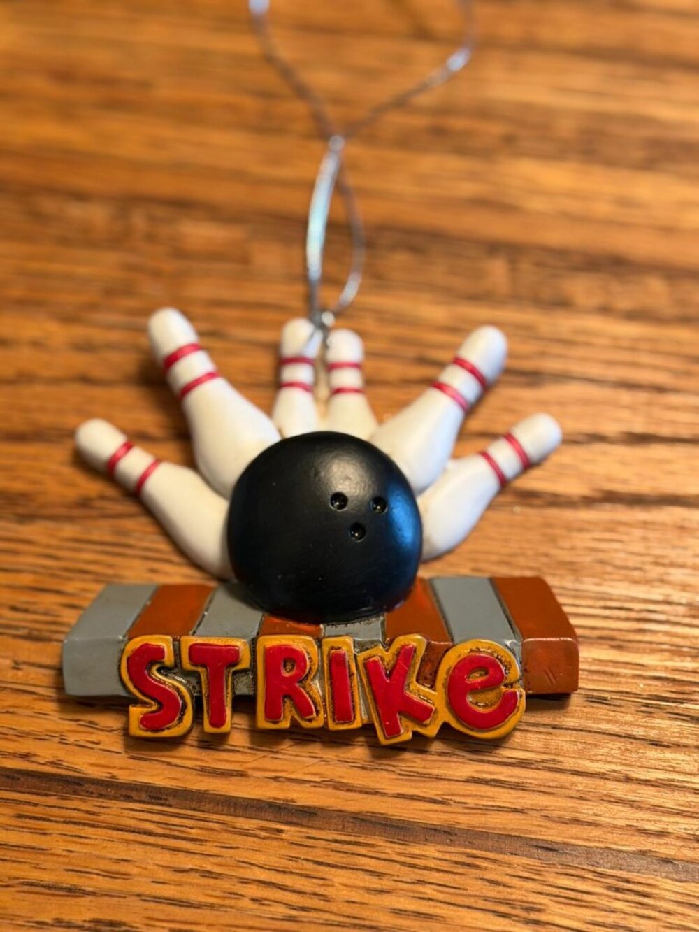 STRIKE Bowling Ball and Pins Christmas Ornament